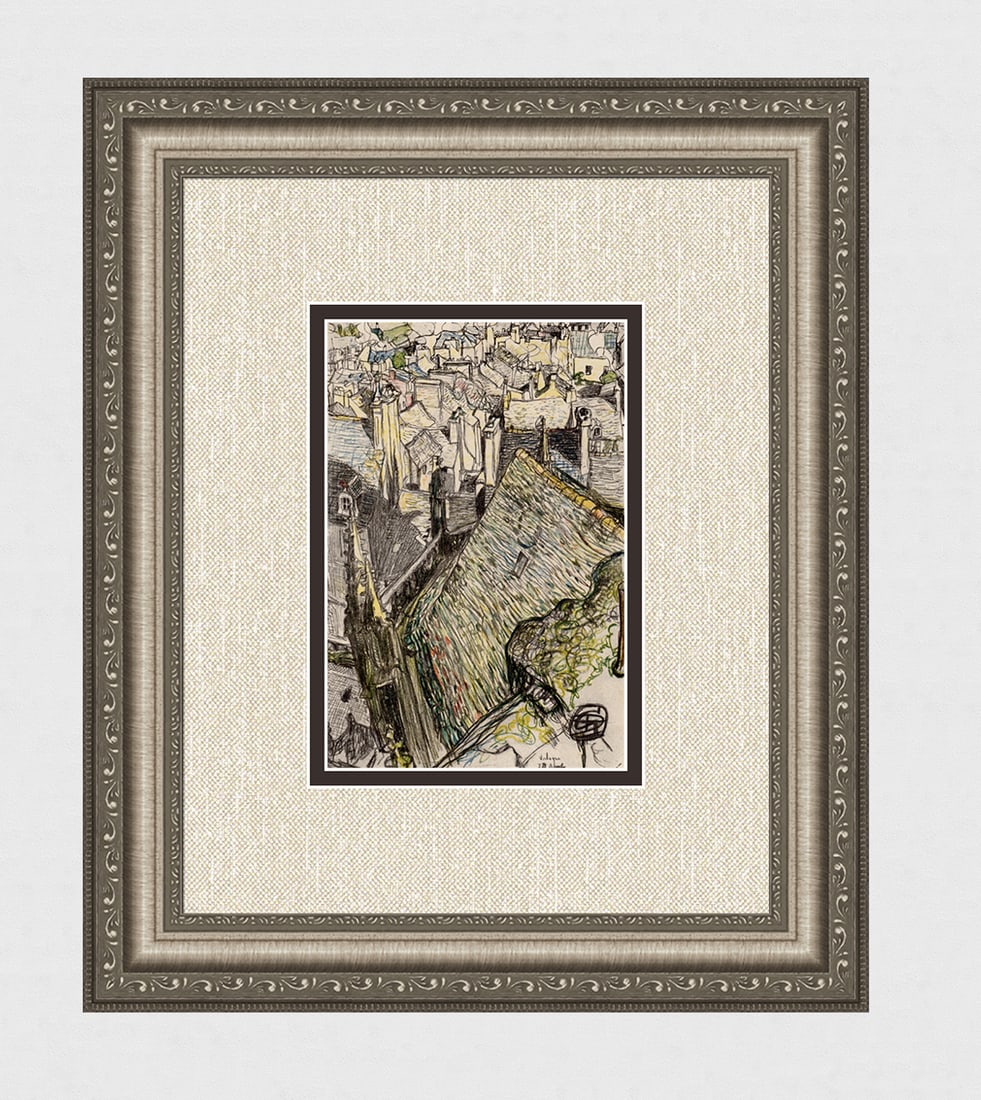 George DUPUIS SIGNED Antique Color Print View of Valogne, France FRAMED (1 of 3)