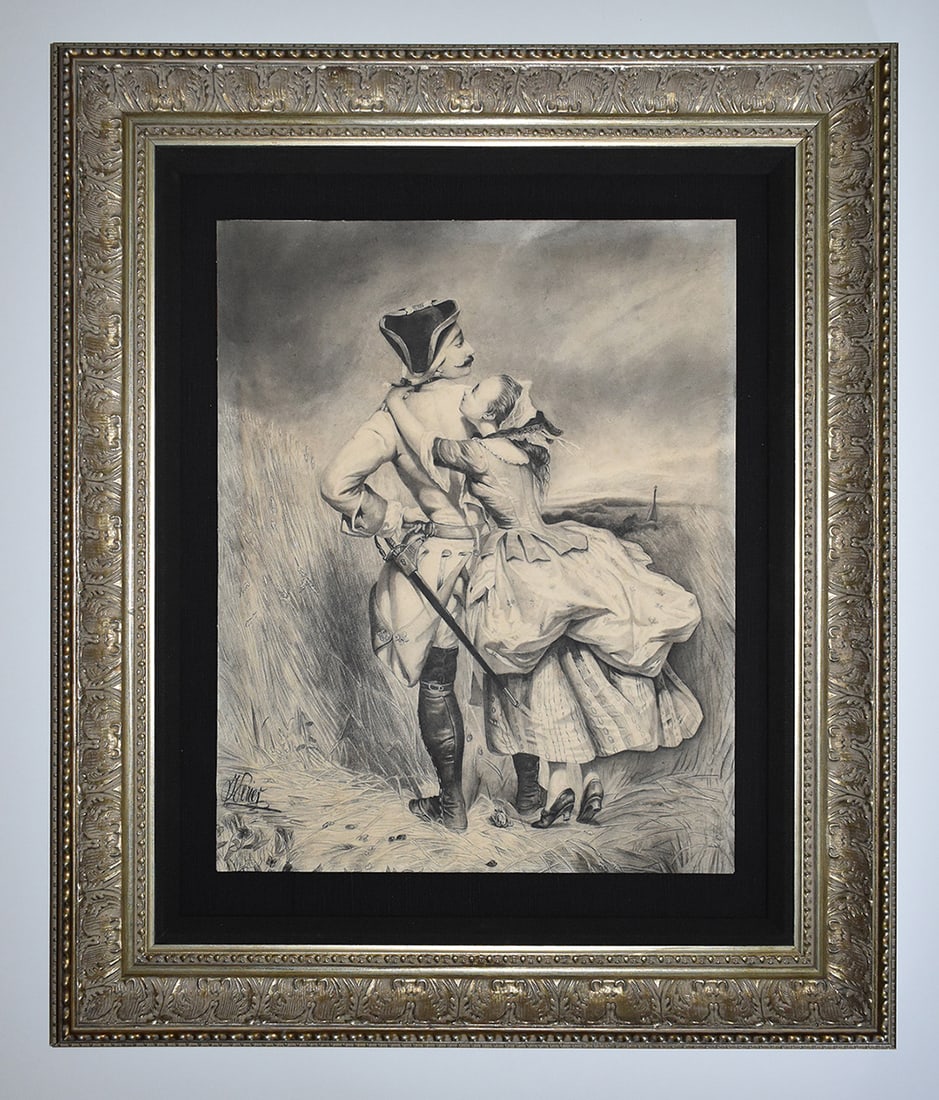 19th Century Ferier Original Charcoal The Lovers Framed Signed (1 of 3)