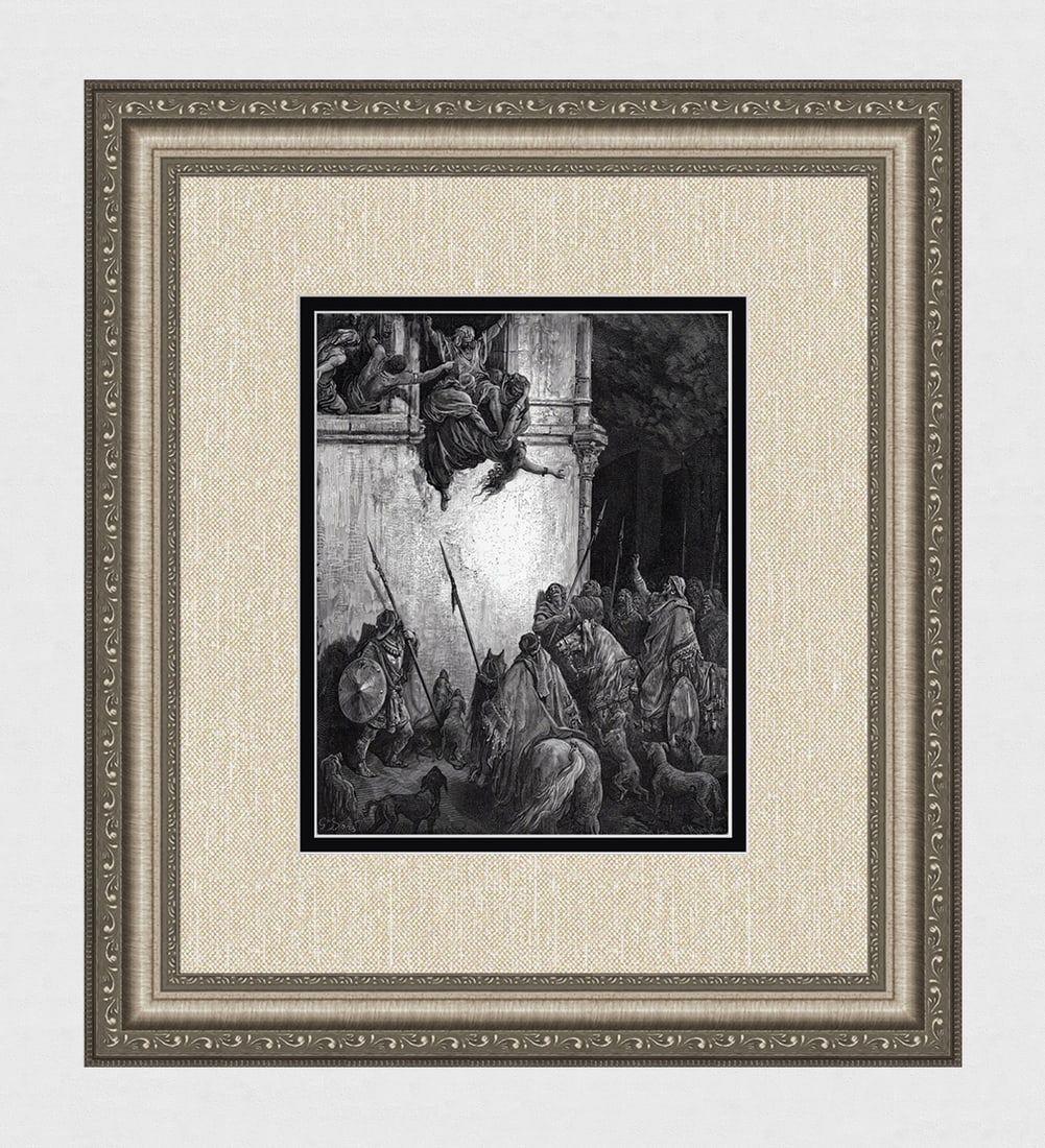 Biblical 1800s Gustave Dore Woodcut The Murder of Jezebel Framed Signed (1 of 3)