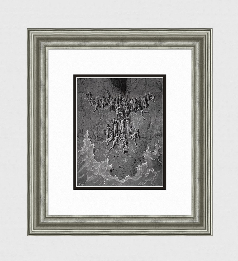 1800s Gustave DORE SIGNED Woodcut Laiazzo Preies The Voyagers FRAMED: Gustave Dore(Paul Gustave Louis Christophe Dore)(French, 1832-1883). Under the leadership of their queen Orontea, the women of Laiazzo prey upon voyagers. (From Orlando Furioso). Antique woodcut on wo