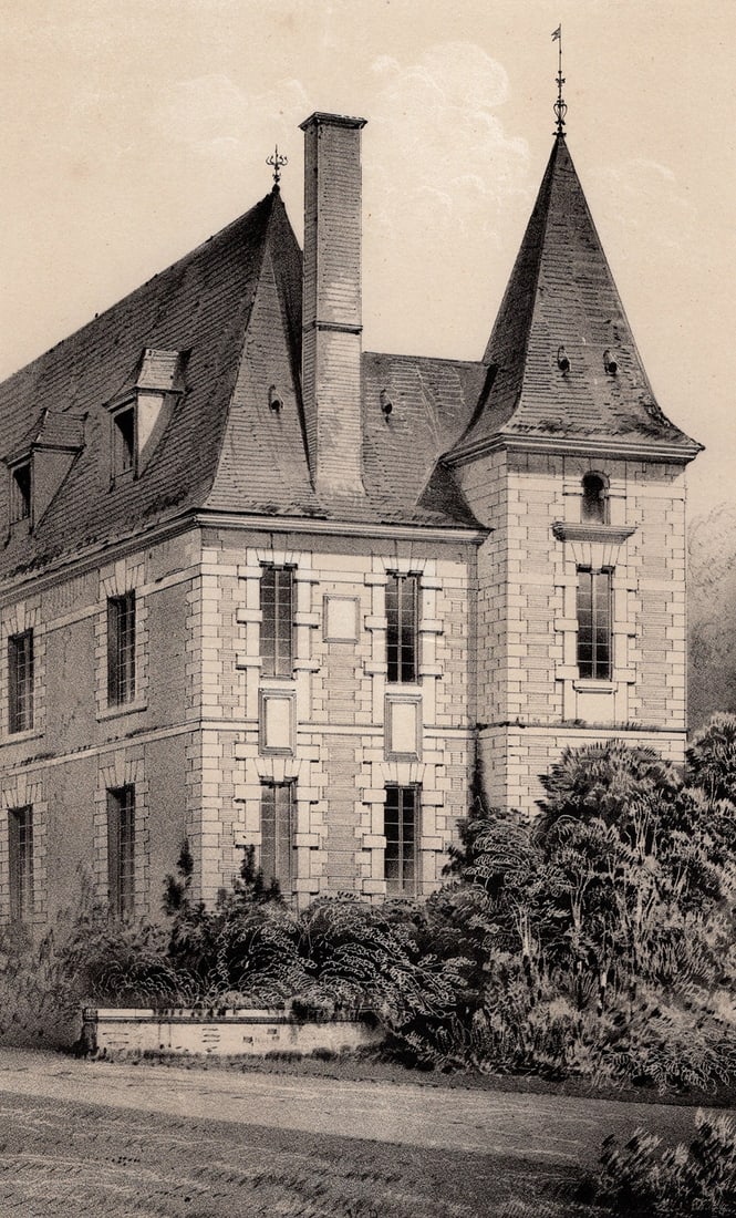 ORIGINAL 1800s Victor Petit Lithograph Baclair Castle SIGNED FRAMED (1 of 3)