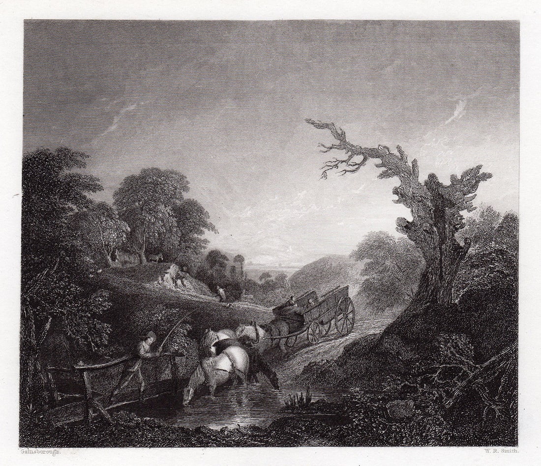 Sir Thomas Gainsborough The Cart Waggon (Sunset: Carthorses Drinking at a Stream) engraving signed (1 of 2)