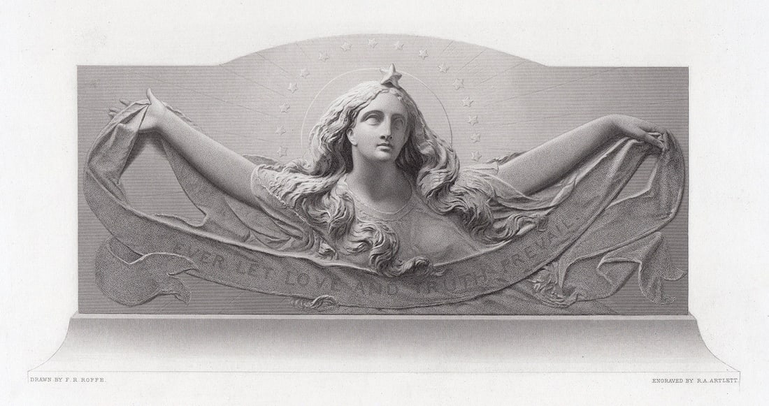 Joseph Edwards The Spirit of Love and Truth 1867 engraving: Joseph Edwards. (Welsh, 1814 - 1882). The Spirit of Love and Truth. Antique engraving on wove paper after the original relief sculpture by Richard Austin Artlett (English, 1807 - 1873) and Felix Rober