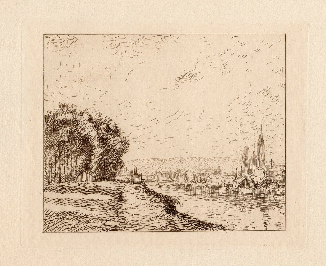 1892 Camille Pissarro 1892 Etching "Vue de Rouen" (1 of 2)