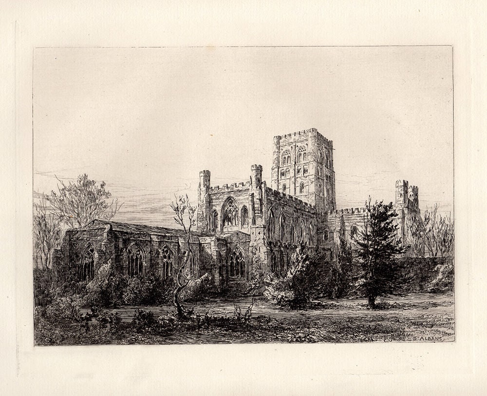 Sir Ernest George St. Alban's Abbey etching signed (1 of 2)
