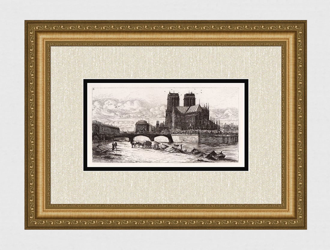 1800s Charles Meryon Antique Print Abside of Nortre Dame, Paris SIGNED Framed (1 of 4)