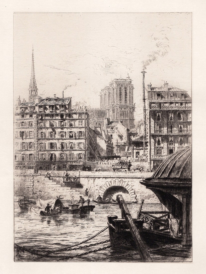 1883 Alfred Louis Brunet Debaines Notre Dame etching signed (1 of 2)