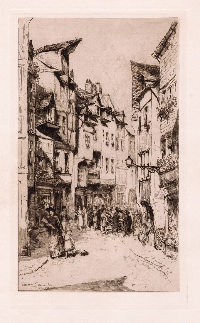 Edward Slocombe La Rue Du Vicomte, Rouen etching signed (1 of 2)