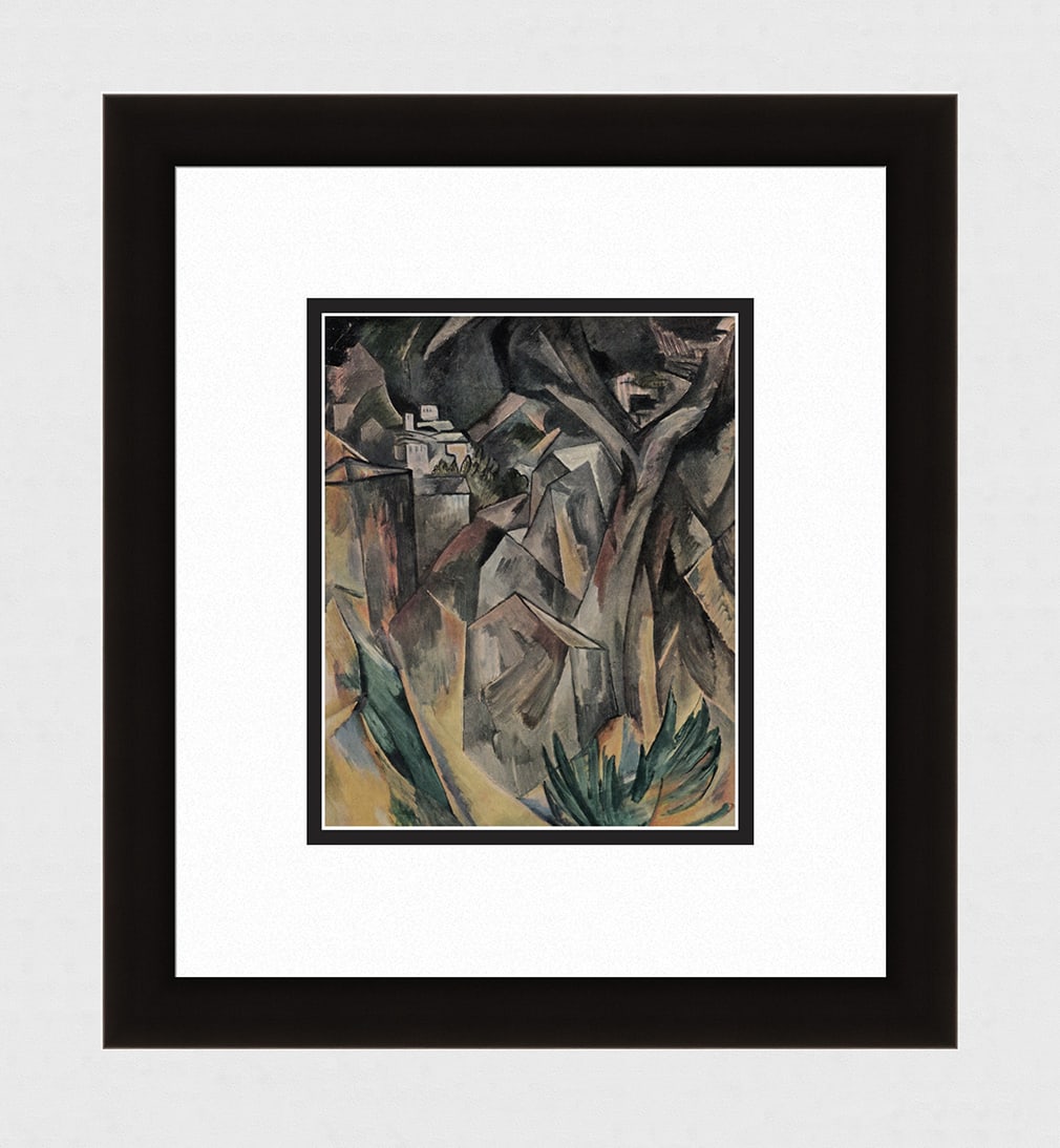 1956 Georges BRAQUE Vintage Lithograph The City on the Hill GALLERY FRAMED: Georges Braque (French, 1882-1963). La Ville Sur La Colline (The City on the Hill). Vintage offset lithograph after the original painting. Year: 1956. Printer: Draeger Freres. Image Size 7 1/8 x 8