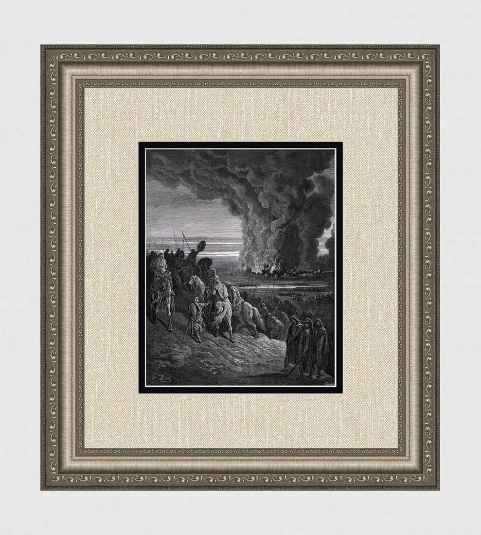 1800s Gustave Dore Biblical Wood Engraving THE CONQUEST OF AI Framed SIGNED (1 of 3)