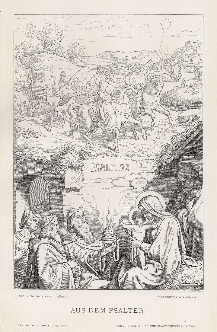 1887 Joseph von Fuhrich Aus Dem Psalter (Psalm. 72) (from the verses of the Psalter) woodcut signed (1 of 2)
