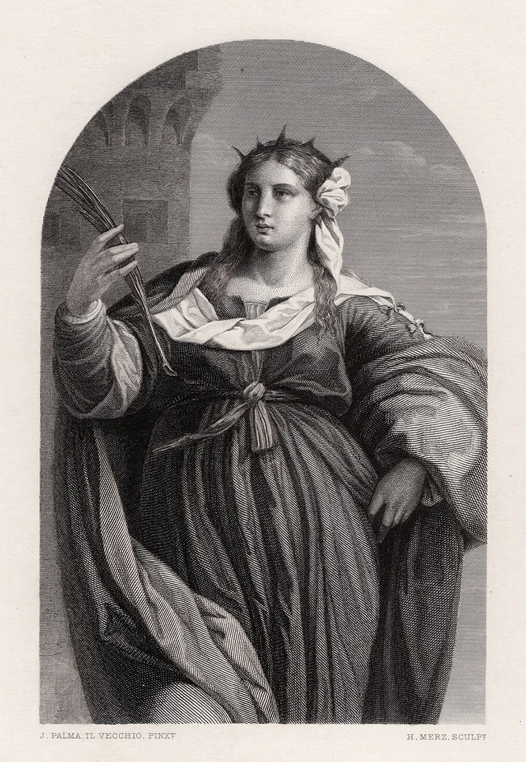 1800s Palma Vecchio Engraving Saint Barbara in Santa Maria Formosa SIGNED (1 of 3)