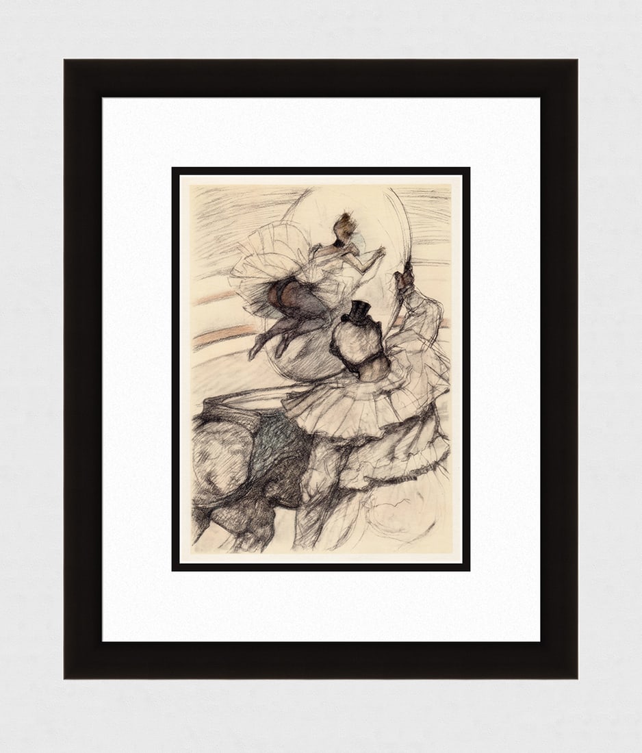 Toulouse Lautrec Color Lithograph Circus Ltd ed: Toulouse Lautrec (French, 1864 - 1901). Circus Hoop Diver (Travail de Panneau a Travers un Cerceau). Color lithograph on wove paper after the original color crayon drawing. 1952. Atelier Mourlot. Cond
