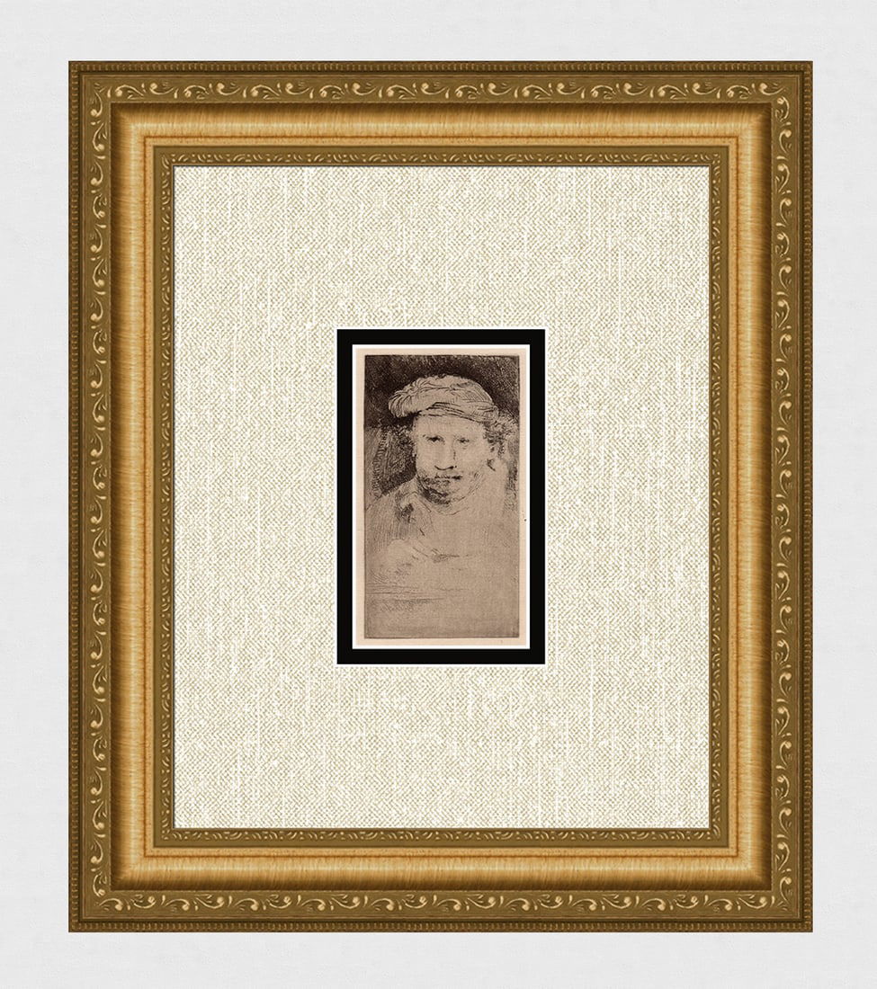 1800s Rembrandt Etching S379 Old Man with a Cap DURAND Original Framed (1 of 4)