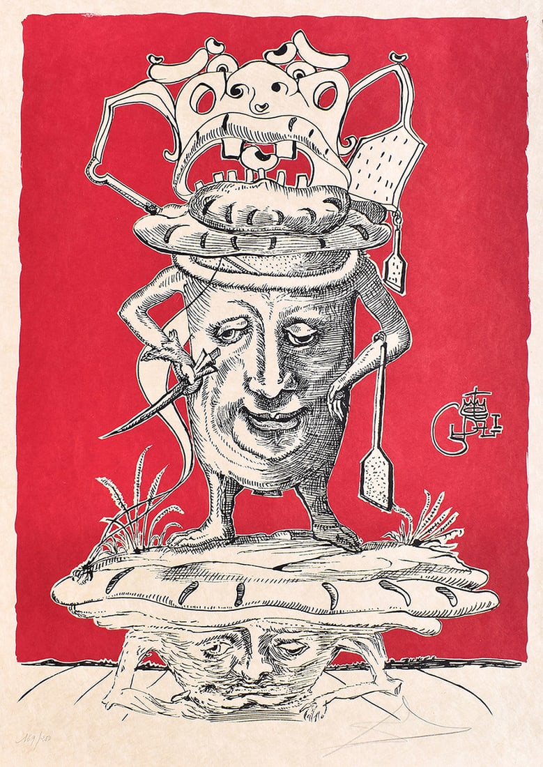 Salvador Dali Pantagruel Lithograph Signed Limited Framed: Salvador Dali. Les Songes Drolatiques de Pantagruel. Original Color Lithograph on Japon Paper. Year: 1973. Signed in pencil lower right, numbered in pencil from the edition of 250. Publisher: Carpenti