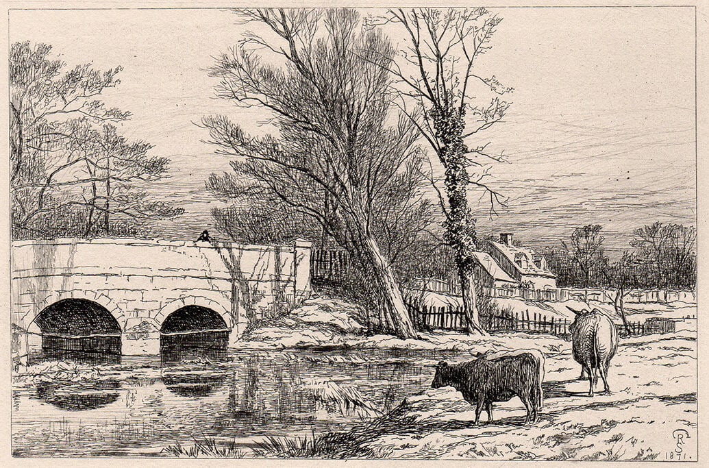 Richard Samuel Chattock Bridge on the River Blythe 1871 Etching Signed (1 of 1)