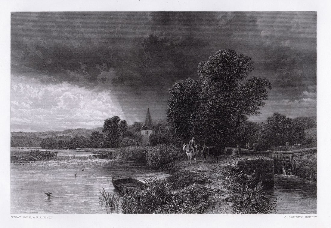 George Vicat Cole Showery Weather (The Lock) engraving signed (1 of 2)