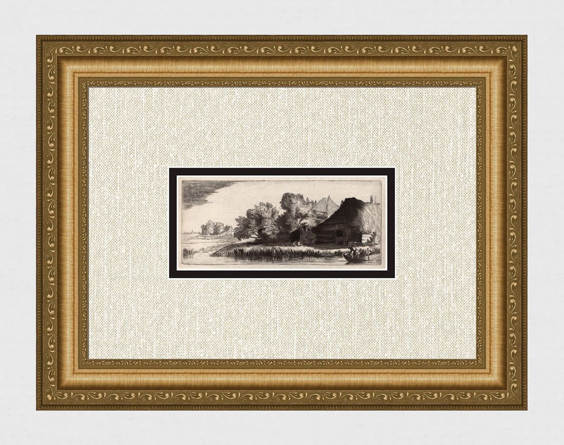 1800s REMBRANDT B249 Etching FARM LANDSCAPE Durand SIGNED Framed (1 of 4)