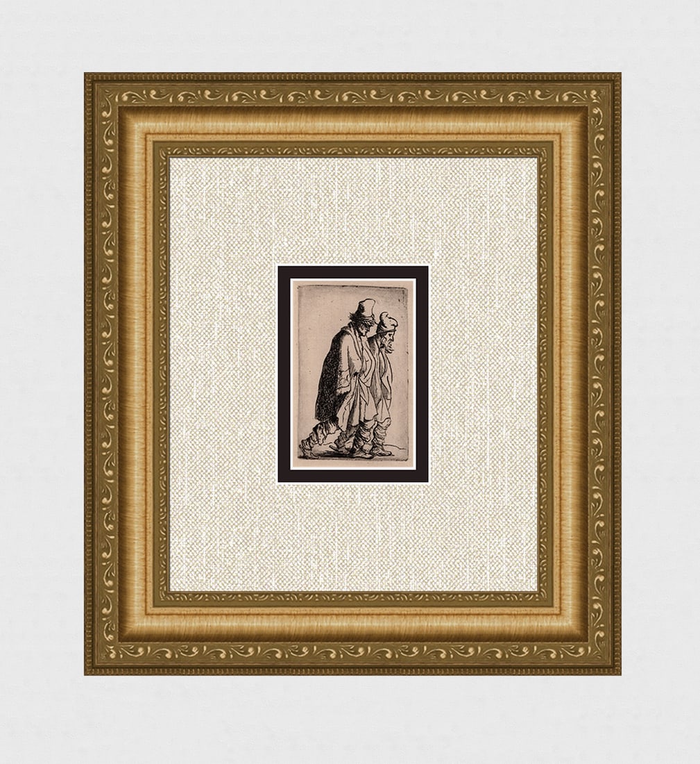 1800s REMBRANDT Etching 154 Two Beggars Tramping DURAND Original Framed (1 of 4)