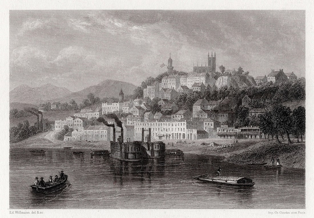 Edouard WILLMANN ORIGINAL 1800s Engraving Steamers on the Missouri SIGNED FRAMED (1 of 3)