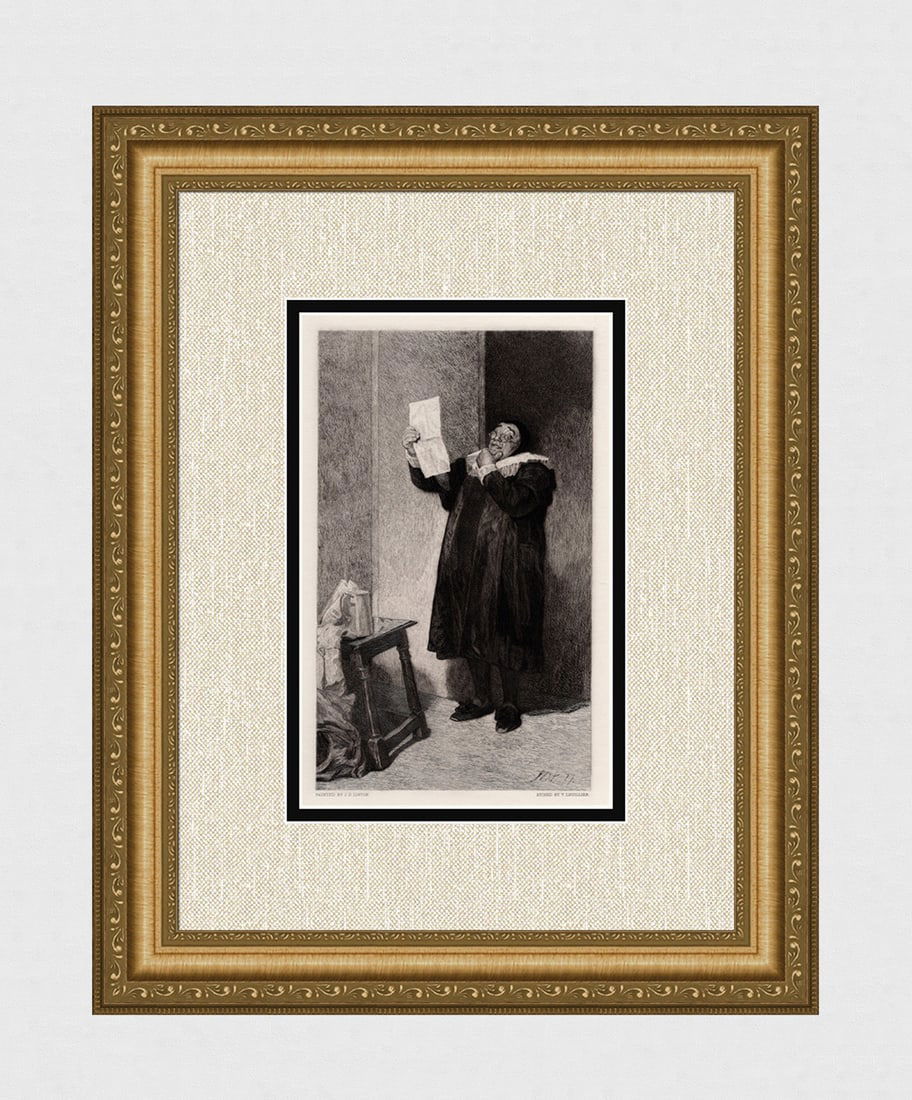 1800s James Dromgole LINTON Antique Etching Surprise Signed Framed (1 of 4)