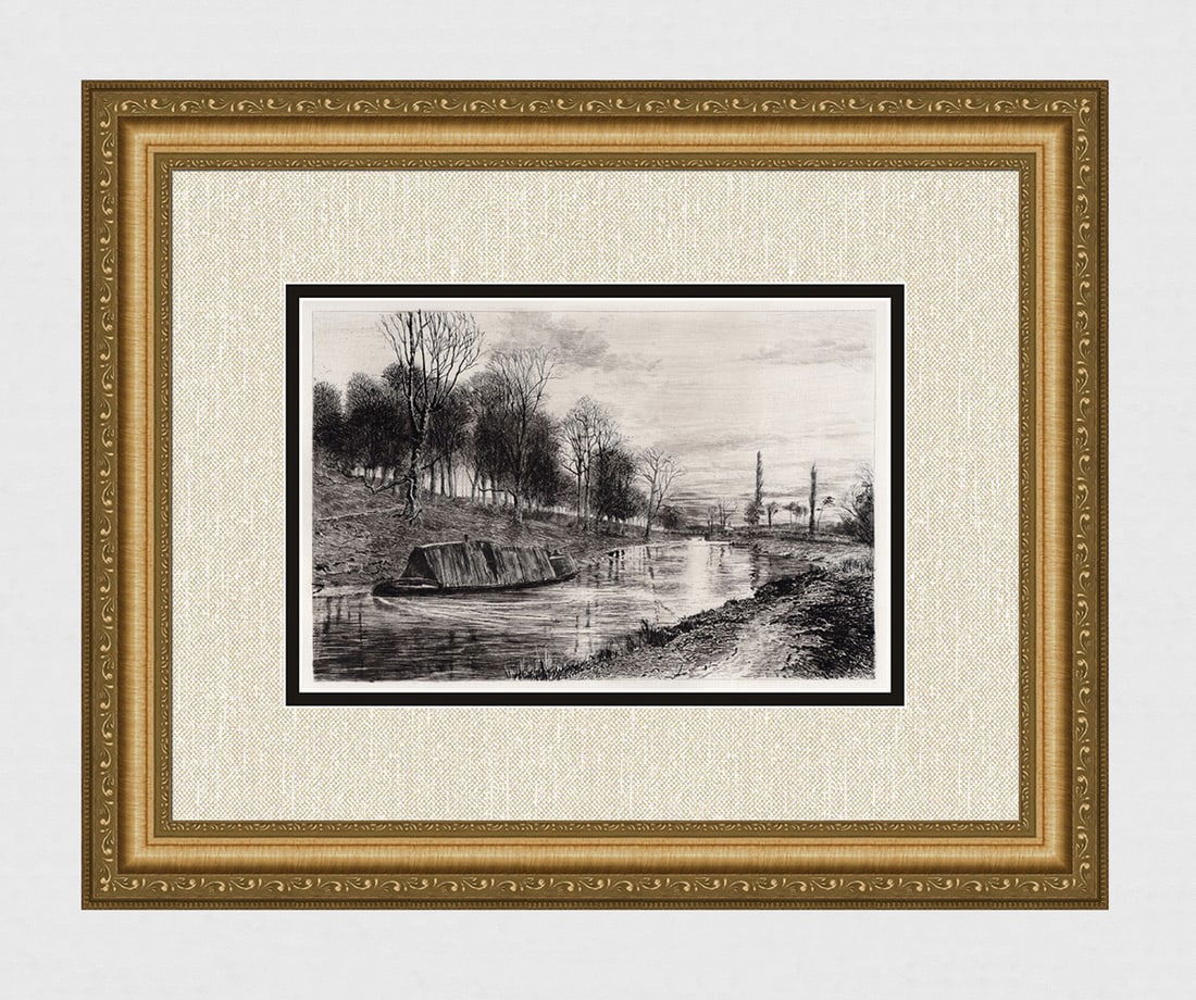 Original 1800s John Postle Heseltine Etching In Cassiobury Park FRAMED (1 of 3)