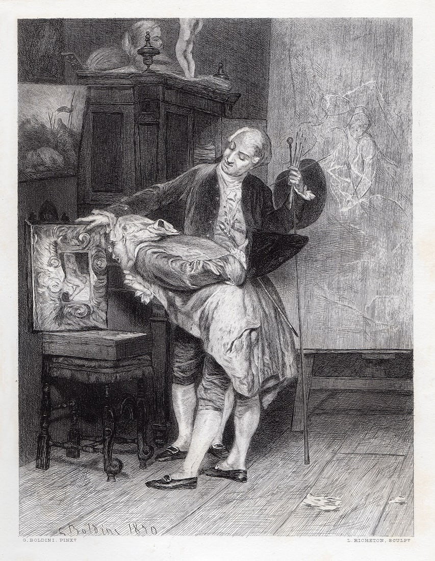 1878 Giovanni Boldini The Connoisseur engraving signed (1 of 2)