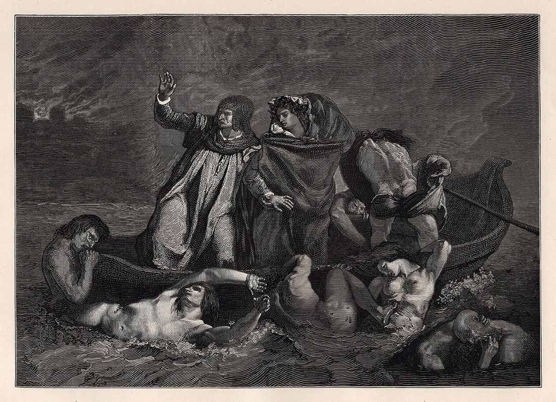 Eugene Delacroix 1800s Antique Print "Dante and Virgil" Framed (1 of 2)