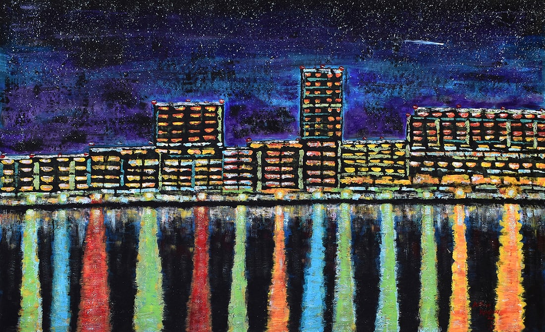 Monumental Arthur Kinslow Original Painting Shooting Star 38 x 58 inches: Arthur Kinslow ( American, 1955 - ). Shooting Star. Original Acrylic on Canvas. Signed by the artist lower right. Canvas Size 38 x 58 1/2 inches. Arthur Kinslow has been involved in art his entire lif