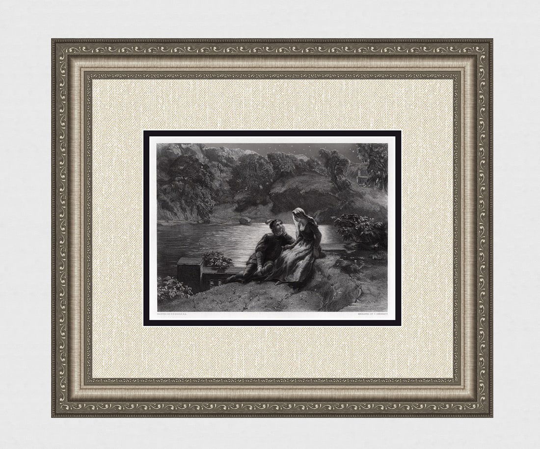 1800s PAUL POOLE Engraving "Lovers Lorenzo and Jessica" Framed Signed (1 of 4)