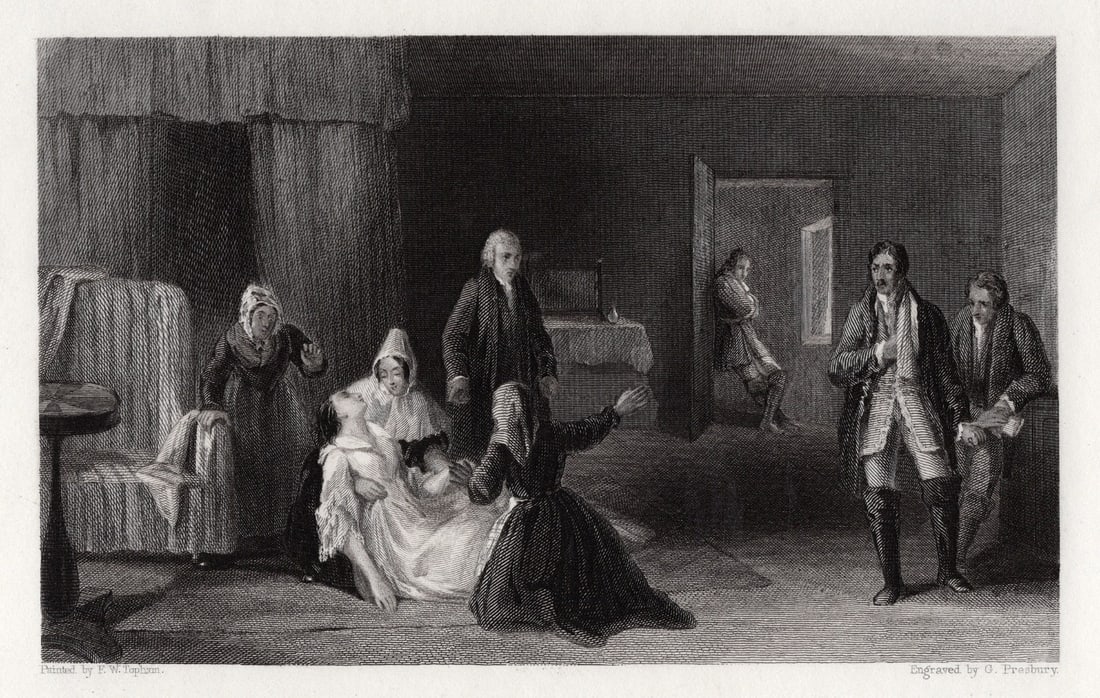 Frank William Topham 1800s Engraving Lady's Sorrow Framed (1 of 3)