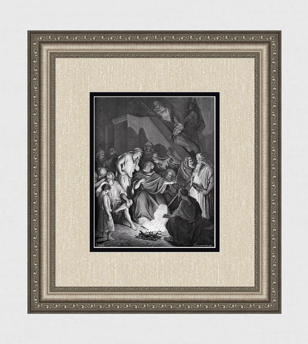 1800s Gustave DORE Biblical Woodcut Peter Denies Jesus Again FRAMED SIGNED (1 of 3)