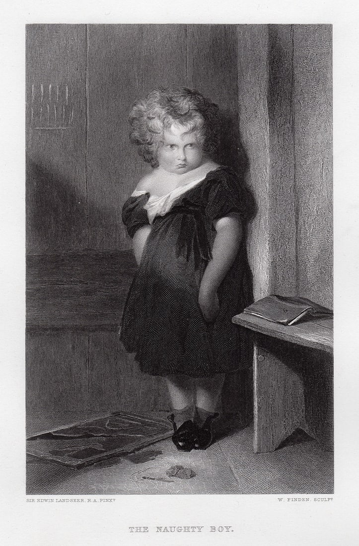 1879 Sir Edwin Landseer The Naughty Boy engraving signed (1 of 2)