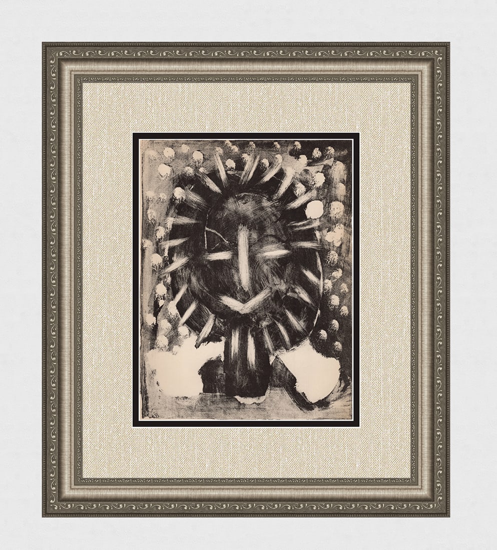 Pablo Picasso Visage 1949 Lithograph Framed: Pablo Picasso (Spanish,1881-1973). Visage (Mourlot 160). Color Lithograph on wove paper. 1959. Limited to 2500 impressions. Sauret. Atelier Mourlot. Image size 9 1/2 x 12 3/8 inches. Approximately 19