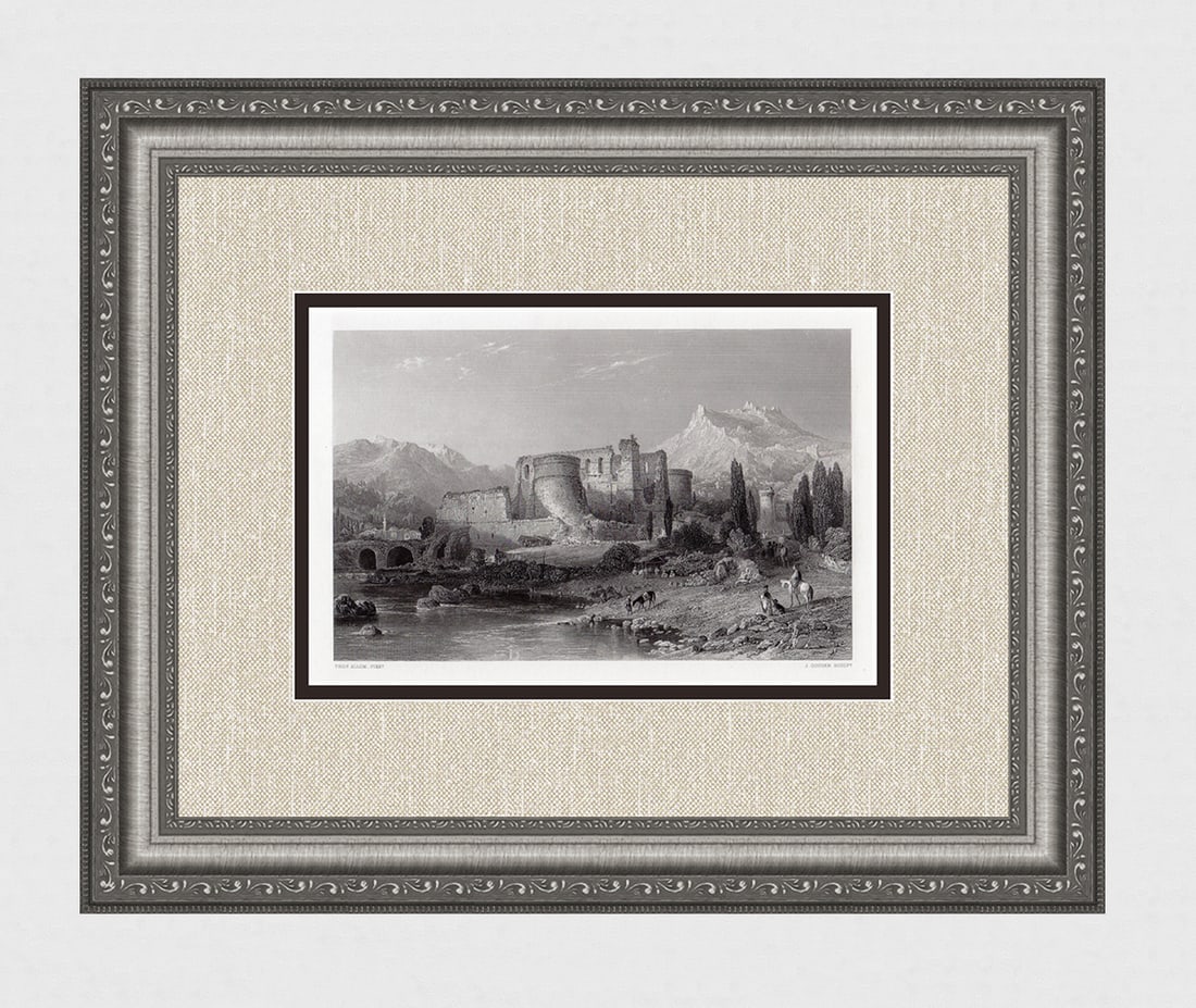 Thomas ALLOM 1800s Engraving "Ancient Pergamos Castle" Framed SIGNED (1 of 4)