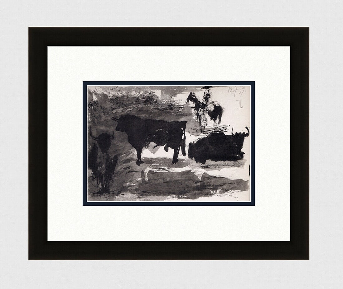 1961 PABLO PICASSO Vintage Lithograph Tres Toros FRAMED (1 of 3)