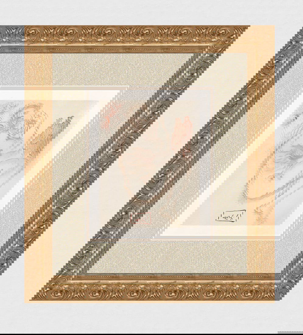 Salvador Dali 1960 Woodcut Signed Framed: Salvador Dali. "Dante's Dream" Purgatory Chant 19. Authentic Original Color Woodcut from The Divine Comedy Printed in 1960 on B.F.K. Rives Paper ( this is not a reproduction, copy, or reprint, but the