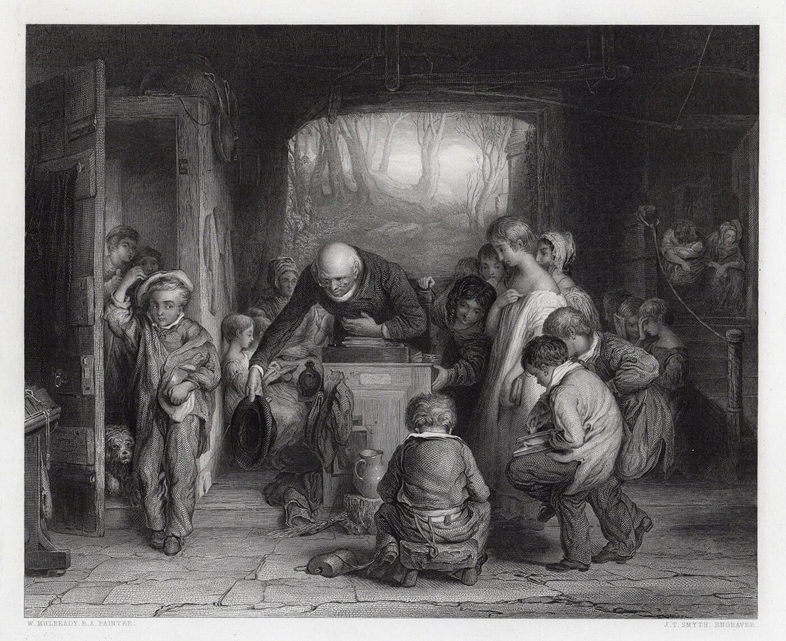 William Mulready The Last In 1850 engraving: William Mulready. (Irish, 1786-1863). The Last In. Antique engraving on wove paper after the original Oil paint on mahogany by master engraver John T. Smyth (British, 1819-1851). 1850. Signed in the p