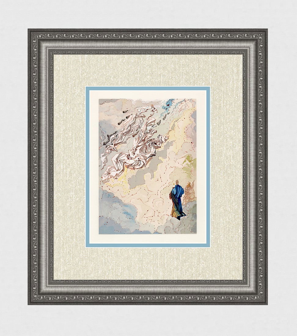 1960 Salvador Dali Jupiter Authentic Woodcut: Salvador Dali. (1904-1989). "The Sixth Sphere of Jupiter" Paradise Canto 20. Authentic Original Color Woodcut from The Divine Comedy Printed in 1960 on B.F.K. Rives Paper ( this is not a reproduction,