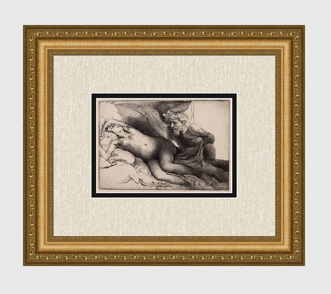 1800s REMBRANDT B203 Jupiter and Antiope: The Larger Plate DURAND: After Rembrandt Harmenszoon Van Rijn (1606-1669). Title: Jupiter and Antiope: The Larger Plate. Medium: Antique hand pulled copper plate etching on laid paper after the original by master etcher Amand