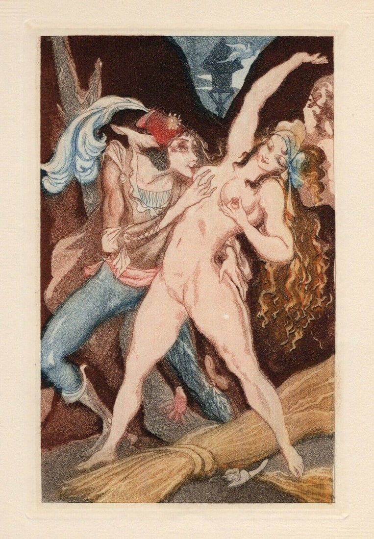 Nicolas Sternberg 1930 Color Engraving "Desires" Limited Framed: Nicolas Sternberg (Hungarian, 1901-1960). Bathers. Original color aquatint engraving on wove paper. Year: 1930. Limited to 3300. Image Size 3 5/8 X 5 3/8 inches. Framed dimensions approximately 13 x 1