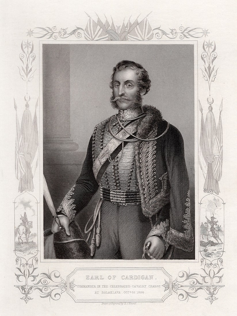 FRAMED 1800s Original Daniel J. POUND Engraving 7th Earl of Cardigan SIGNED: Daniel John Pound (British, 1820-1894). Earl of Cardigan commander in the celebrated calvalry Charge At Balaklava. Original engraving on wove paper. Year: c. 1855. Signed in the plate. Image Size 6 1/