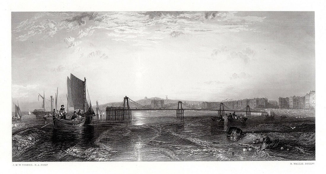 Joseph Mallord William Turner The Chain Pier, Brighton engraving signed: Joseph Mallord William Turner. (English, 1755-1857). The Chain Pier, Brighton. Antique engraving on laid paper after the original oil paint on canvas by master engraver Robert Wallis (English, 1794 -