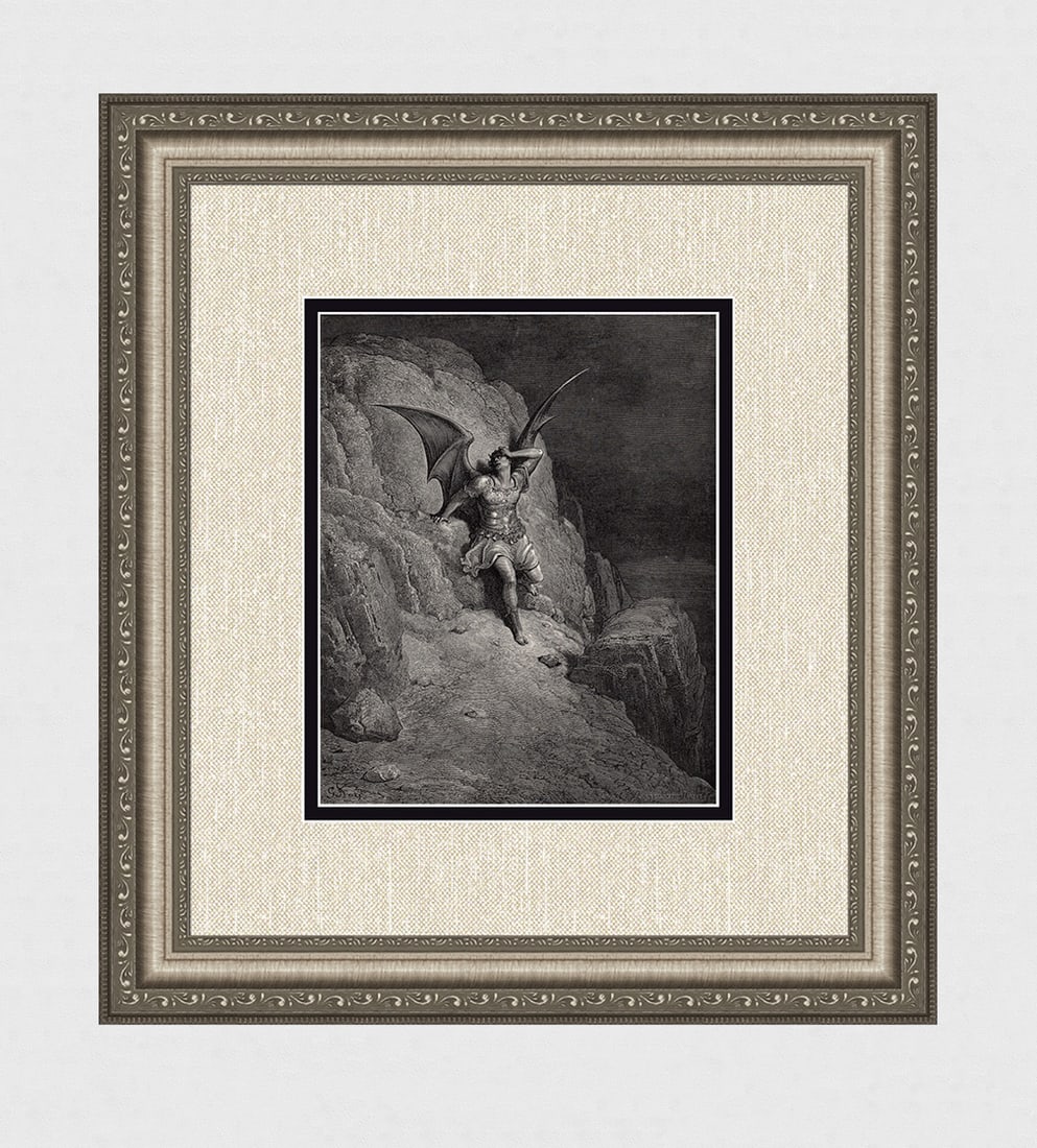Gustave Dore Satan's Despair (Milton's Paradise Lost) c. 1880 Woodcut Signed: Gustave Dore (Paul Gustave Louis Christophe Dore) (French, 1832-1883). Depiction of Satan (Milton's Paradise Lost). Antique woodcut wove paper after the original by master wood engraver Adolphe Franco