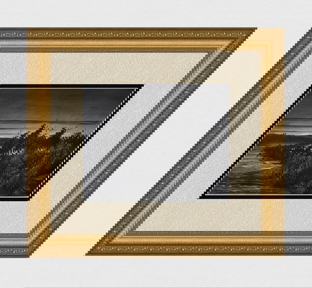 1800s Gustave DORE'S BIBLE Woodcut The Children of Crossing Jordan SIGNED FRAMED: Gustave Dore (Paul Gustave Louis Christophe Dore) (French, 1832-1883). The Children of Israel Crossing Jordan. (From Dore's Bible). Antique woodcut wove paper after the original by a master wood engra