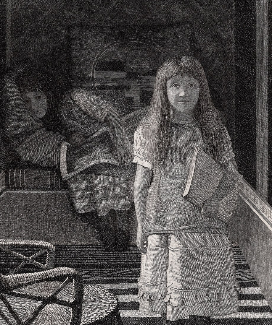 LAWRENCE ALMA-TADEMA 1800s Etching This is our Corner SIGNED FRAMED: Lawrence Alma-Tadema (Dutch, 1836 - 1912). My Children (This is our Corner). Antique engraving on wove paper after the original by master engraver Leopold Lowenstam (British, 1842-1898). Year: 1877. S