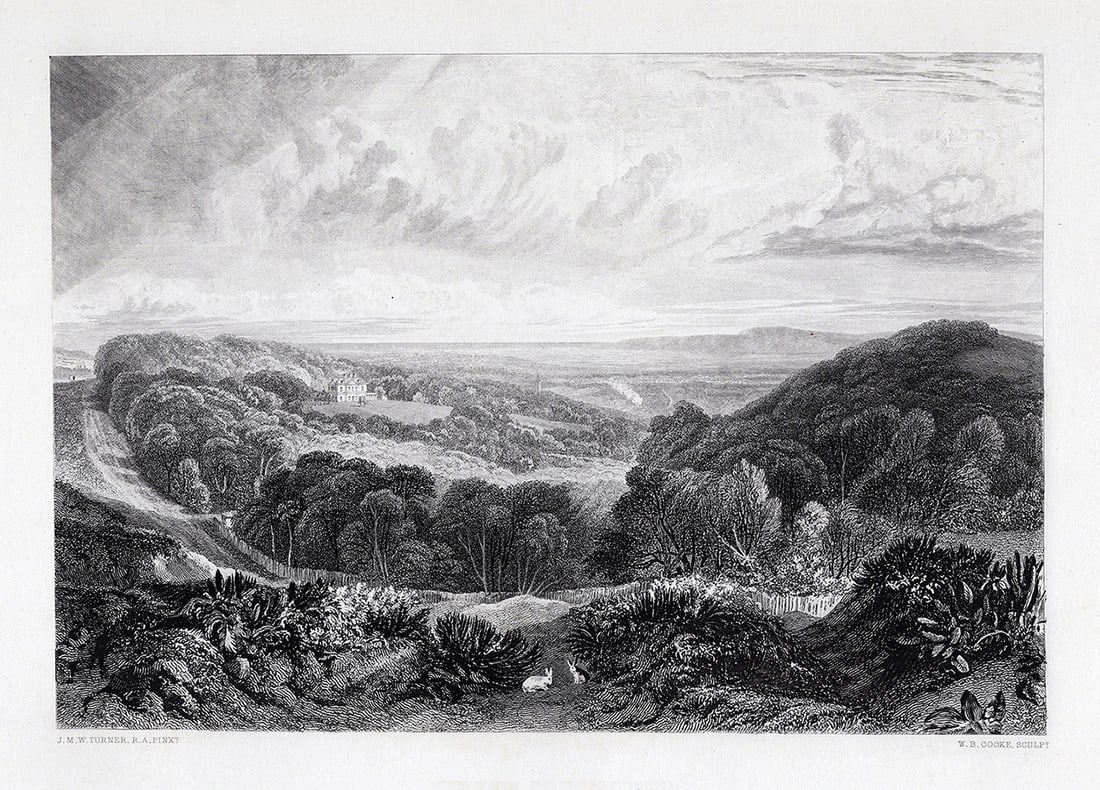 SIGNED William Turner 1800s Engraving Wooded Landscape with Rabbits FRAMED (1 of 3)