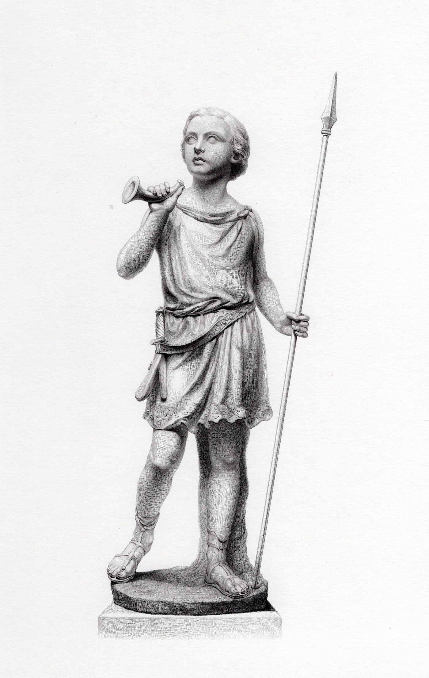 1800s MARY THORNYCROFT Historical Engraving The Hunter Prince Arthur FRAMED: Mary Thornycroft (English, 1809-1895). The Hunter (H.R.H. Prince Arthur). Antique engraving on wove paper after the original by master engraver Edward William Stodart (British, 1841 - 1914). Year: 186