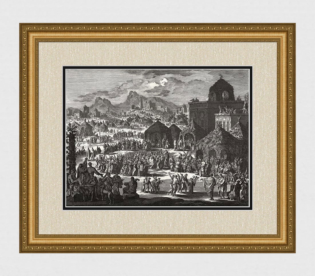 1747 Monumental Engraving Jan Luyken Feast of Tabernacles Framed: Jan Luyken (Dutch, 1649 - 1712). Feast of Tabernacles. Antique engraving on laid paper. Year: 1747. Publisher: Frans Houtteyn. Reference: Hollstein / Dutch and Flemish etchings, engravings and woodcut