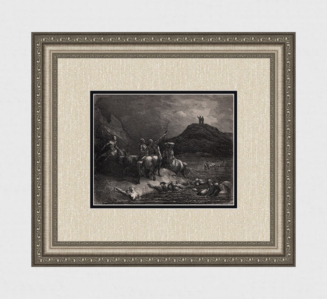 Gustave Dore Centaurs (Dante's Divine Comedy Enferno) c. 1880 Woodcut: Gustave Dore (Paul Gustave Louis Christophe Dore) (French, 1832-1883). The Centaurs (Dante's Divine Comedy Enferno). Antique woodcut wove paper after the original by master wood engraver Theophile Hil